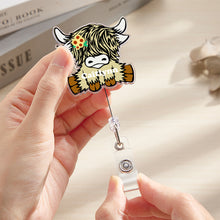 Load image into Gallery viewer, Personalized Highland Cow Retractable Acrylic Badge Reel ID Clip
