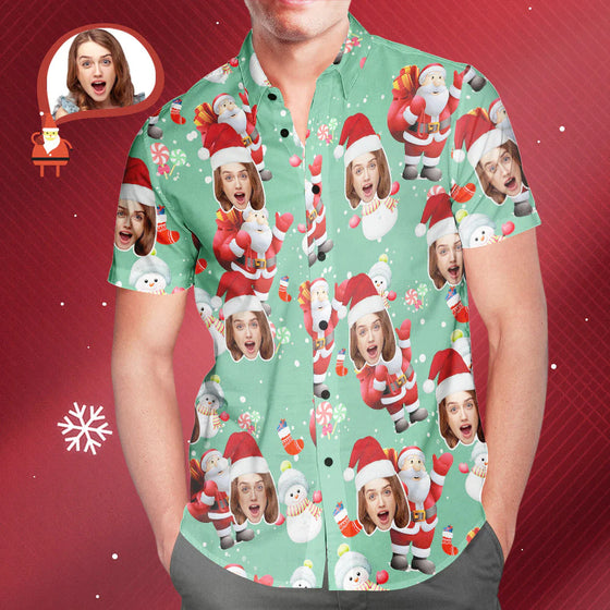 Custom Face Christmas Snowman Men’s All-Over Print Hawaiian Shirt – Christmas Gift