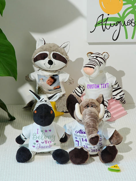 Personalized Animal Plush Stuffed Toy – Baby Birth Announcement Gift