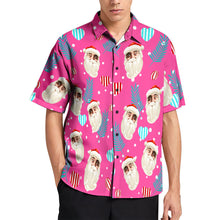 Load image into Gallery viewer, Custom Face Pink Christmas Hawaiian Shirt – Santa Claus Men’s Holiday Shirt
