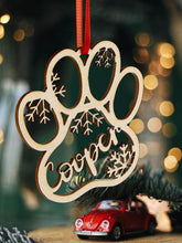 Load image into Gallery viewer, Personalized Dog Paw Snowflake Ornament – Custom Name Christmas Decoration
