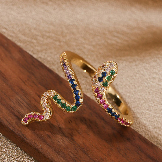 Adjustable Zircon Snake Ring – Copper