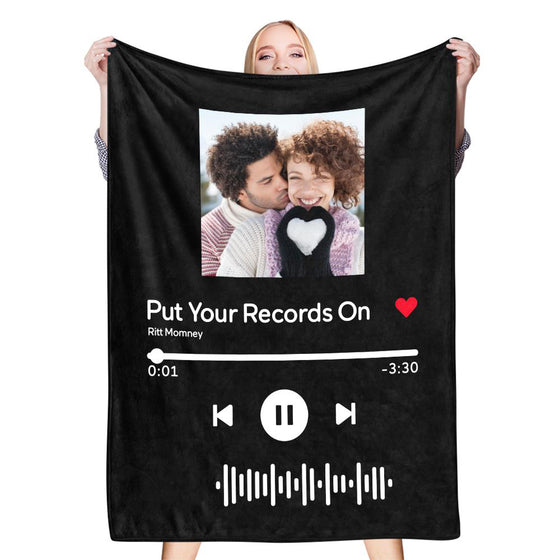 Custom Scannable Music Code Photo Fleece Blanket – 4 Colors