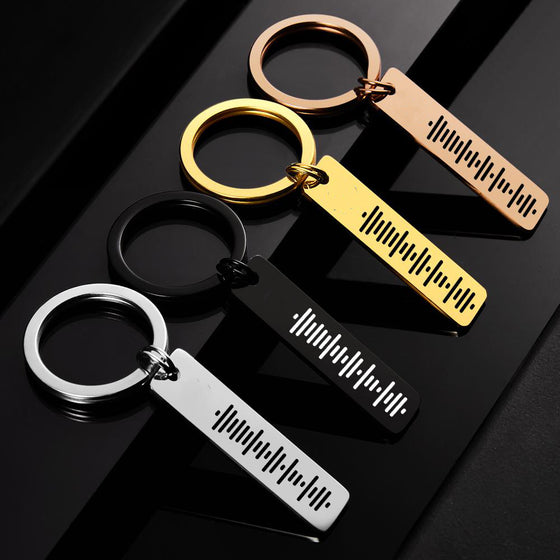 Personalized Stainless Steel Music Keychain with Single-Side Engraved Scannable Code