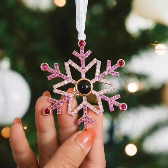 Personalized Pink Snowflake Photo Projection Ornament – Christmas Gift