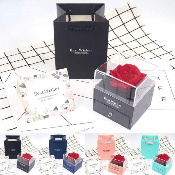Rose Jewelry Gift Box with Greeting Card and Gift Bag