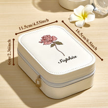 Load image into Gallery viewer, Personalized Birth Flower PU Leather Jewelry Box with LED Makeup Mirror – Birthday Gift for Her
