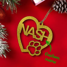 Load image into Gallery viewer, Personalized Wood Heart Dog Paw Name Christmas Ornament
