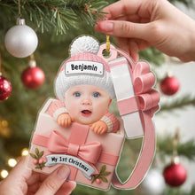 Load image into Gallery viewer, Custom Baby Face &amp; Text Acrylic Ornament – Personalized Newborn Christmas Keepsake
