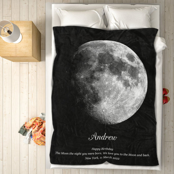 Custom Moon Phase Blanket – Personalized Names Birthday Gift
