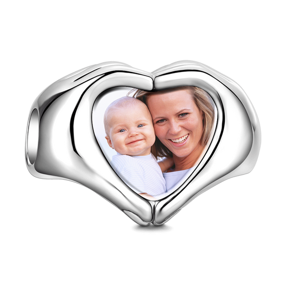 Custom Fingers Heart Photo Charm – 925 Sterling Silver