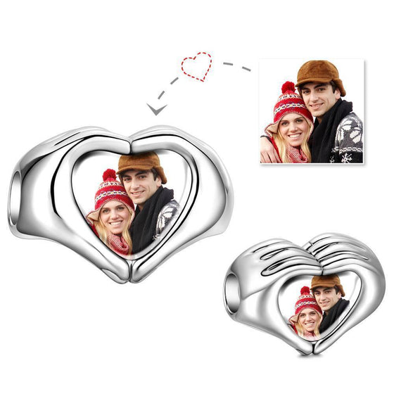 Custom Fingers Heart Photo Charm – 925 Sterling Silver