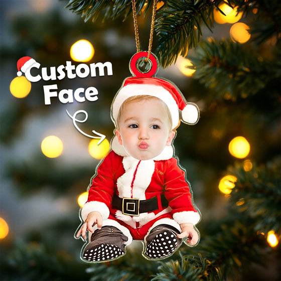 Custom Baby Face Santa Outfit Ornament – Personalized Christmas Keepsake