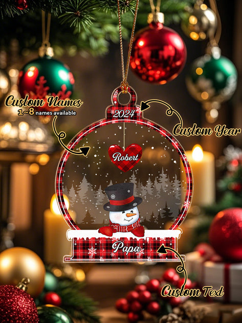 Personalized Snowman Family Name Christmas Ornament – Snowball Gift for Grandma & Grandpa