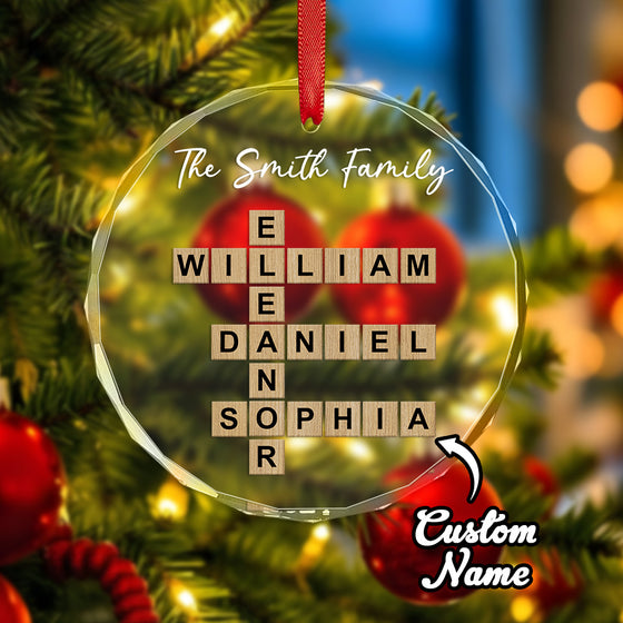 Personalized Name Wordoku Glass Ornament – Custom Letter Sudoku Christmas Decoration