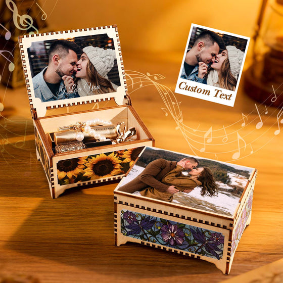 Custom Photo Digital Music Box – Personalized Wooden Music Box with Text