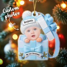 Load image into Gallery viewer, Custom Baby Face &amp; Text Acrylic Ornament – Personalized Newborn Christmas Keepsake
