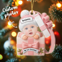 Load image into Gallery viewer, Custom Baby Face &amp; Text Acrylic Ornament – Personalized Newborn Christmas Keepsake
