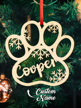 Load image into Gallery viewer, Personalized Dog Paw Snowflake Ornament – Custom Name Christmas Decoration
