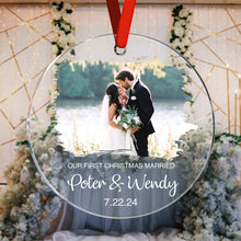 Load image into Gallery viewer, Personalized First Christmas Married Photo Ornament – Couples Christmas Gift
