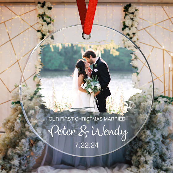 Personalized First Christmas Married Photo Ornament – Couples Christmas Gift