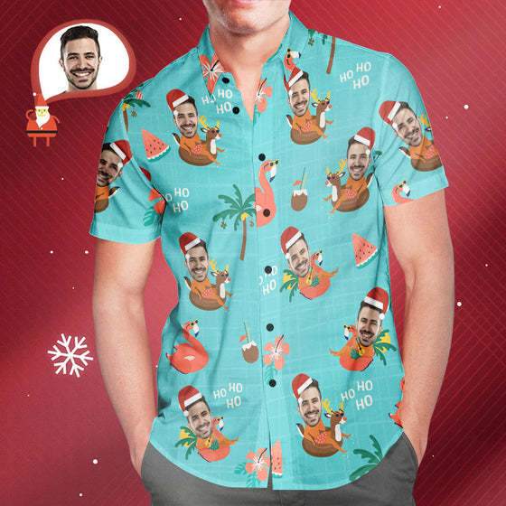 Custom Face Christmas Pool Party Hawaiian Shirt – Men’s Personalized Holiday Gift
