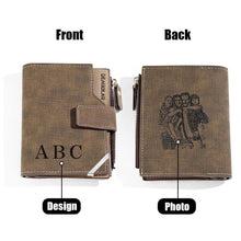 Load image into Gallery viewer, Personalized Photo Men’s Foldable Leather Wallet with Custom Text
