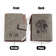 Load image into Gallery viewer, Personalized Photo Men’s Foldable Leather Wallet with Custom Text
