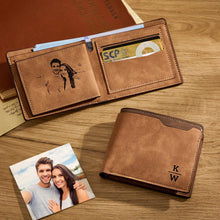 Load image into Gallery viewer, Personalized Unisex Bifold Leather Wallet – Custom Engraved Photo Wallet Father’s Day Gift