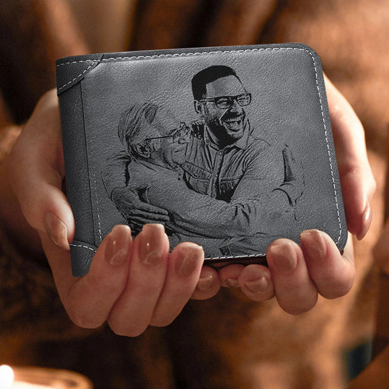 Personalized Men's Grey Bifold Photo Wallet for Dad
