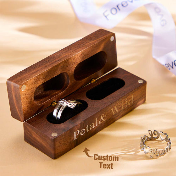 Engraved Wooden Double Ring Box for Engagement Proposals
