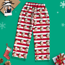 Load image into Gallery viewer, Custom Face Red &amp; White Stripe Christmas Pajamas – Long Sleeve Couple Set
