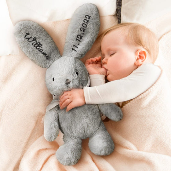 Custom Embroidered Long-Ears Bunny – Personalized Rabbit Plush for Baby Easter Gift
