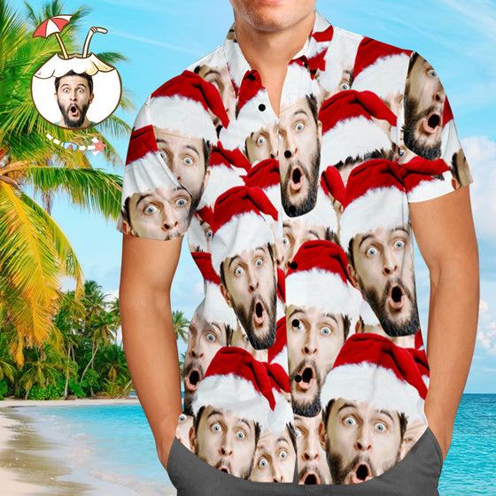 Custom Face Santa Mash Hawaiian Shirt – Personalized Christmas Gift for Men