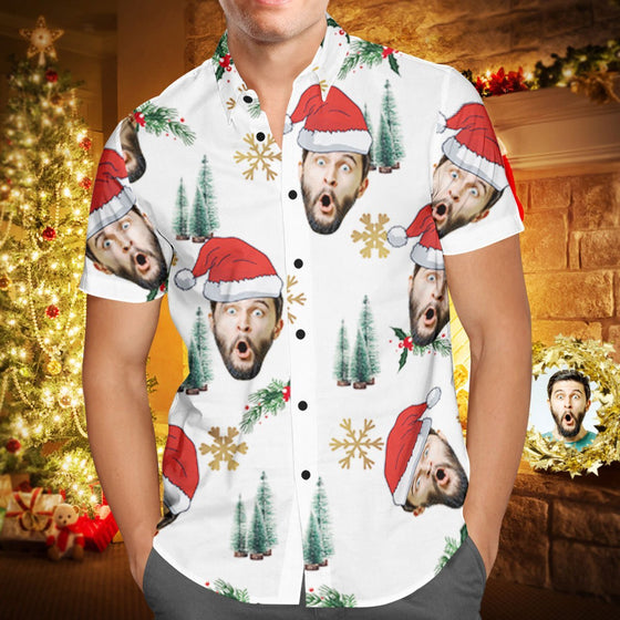 Custom Face Christmas Hawaiian Shirt – Personalized Santa Hat Design