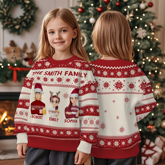 Personalized Christmas Cartoon Ugly Sweater – Unisex Kids Christmas Gift