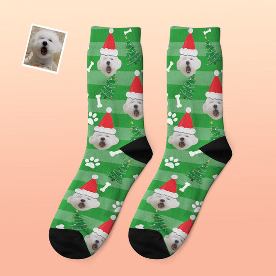 Custom Photo Santa Hat Thick Socks – Personalized Christmas Pet Gift