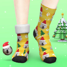 Load image into Gallery viewer, Custom Photo Santa Hat Thick Socks – Personalized Christmas Pet Gift
