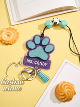 Load image into Gallery viewer, Personalized Glitter Paw ID Badge Lanyard with Text Beads and Tassels for Teachers and Pet Lovers
