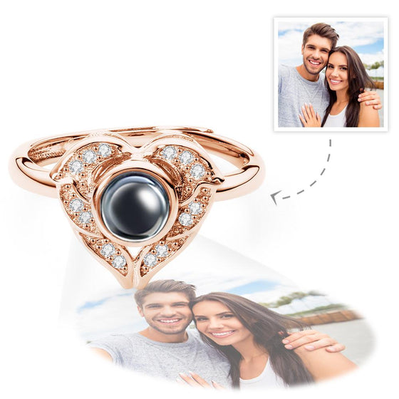 Custom Angel Wing Projection Ring – Personalized Photo Heart Ring for Her