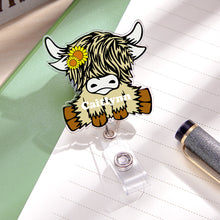 Load image into Gallery viewer, Personalized Highland Cow Retractable Acrylic Badge Reel ID Clip
