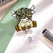 Load image into Gallery viewer, Personalized Highland Cow Retractable Acrylic Badge Reel ID Clip
