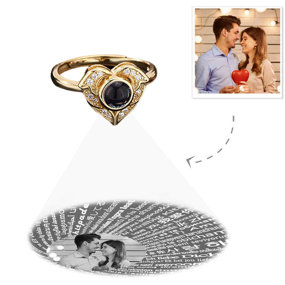 I Love You in 100 Languages – Photo Projection Angel Wings Heart Ring