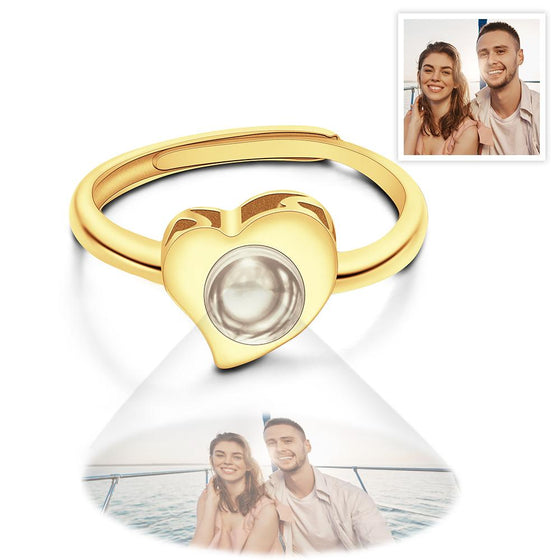 S925 Sterling Silver Heart Photo Projection Open Ring – Personalized Women's Jewelry
