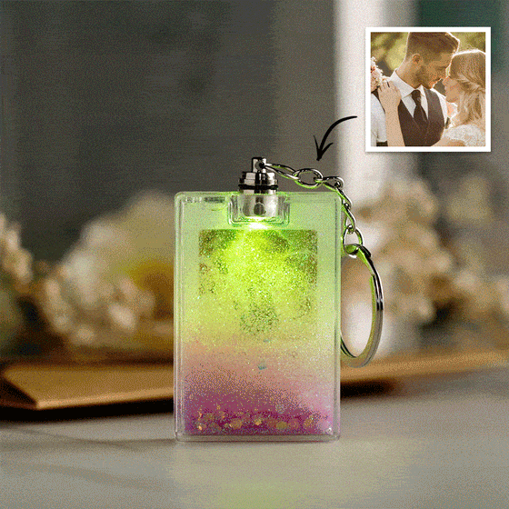 Custom Photo Quicksand Keychain with Scannable Music Code & LED Light