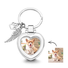 Load image into Gallery viewer, Personalized Photo Keychain with Angel Wing &amp; Paw – Pet Memorial Gift