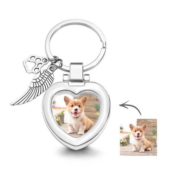 Personalized Photo Keychain with Angel Wing & Paw – Pet Memorial Gift