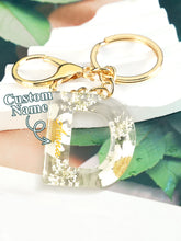 Load image into Gallery viewer, Personalized Beige Dried Flower Letter Keychain – Custom Initial Bag Charm
