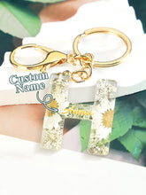 Load image into Gallery viewer, Personalized Beige Dried Flower Letter Keychain – Custom Initial Bag Charm
