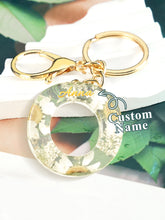 Load image into Gallery viewer, Personalized Beige Dried Flower Letter Keychain – Custom Initial Bag Charm
